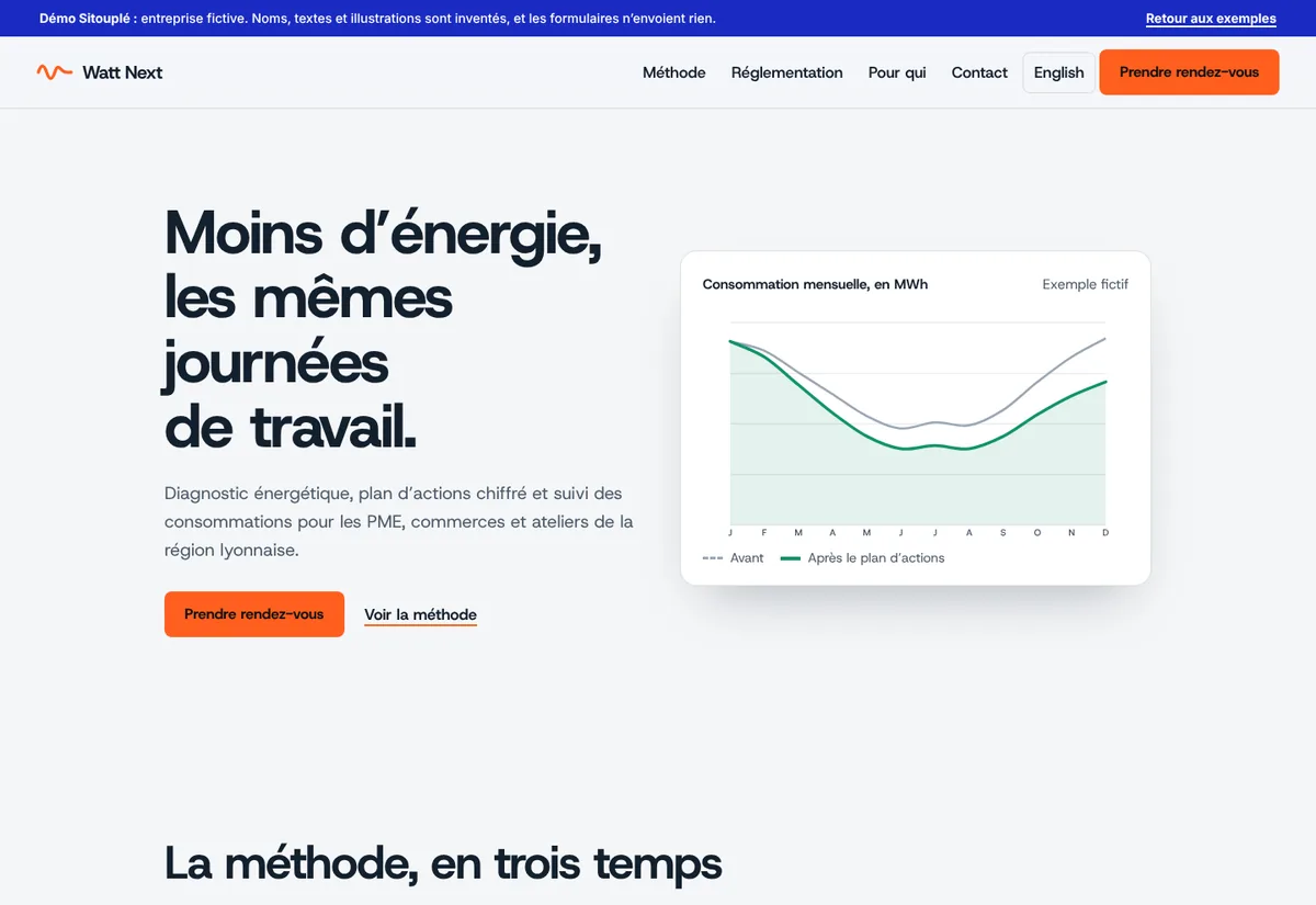 Page d’accueil de la démo Watt Next