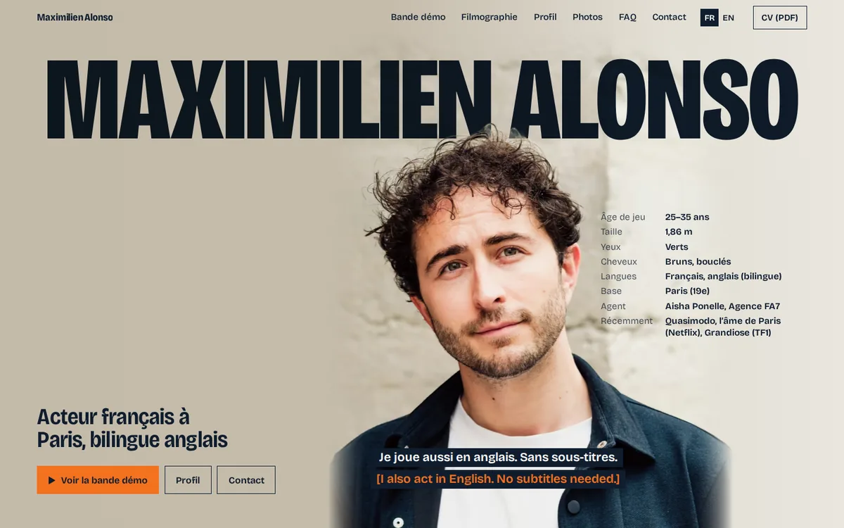 Page d’accueil du site Maximilien Alonso